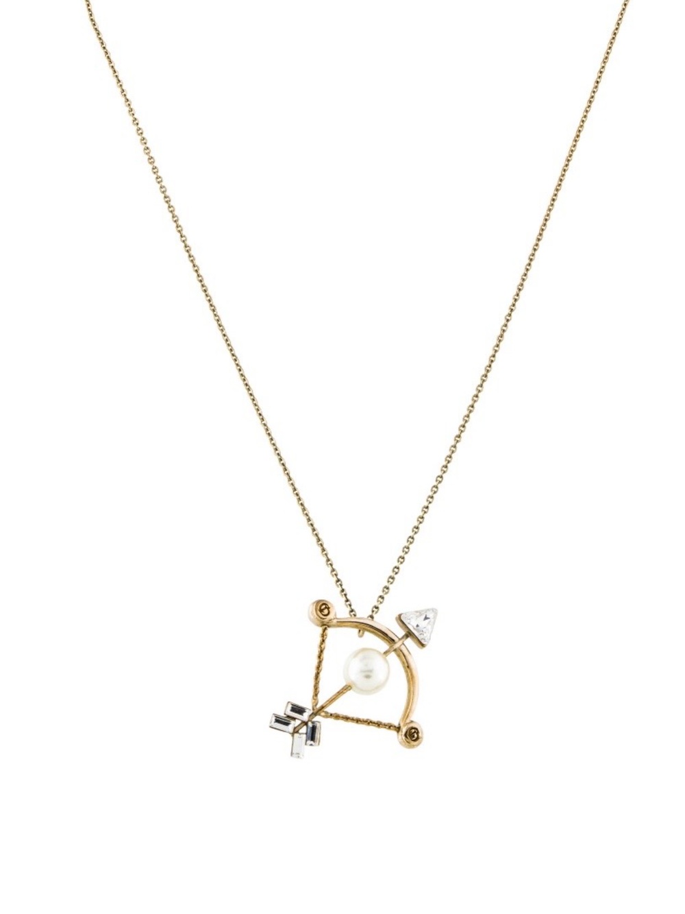 Dior Gold Tone Metal and Faux Pearl Tell me Sagittarius Crystal Pendant Necklace